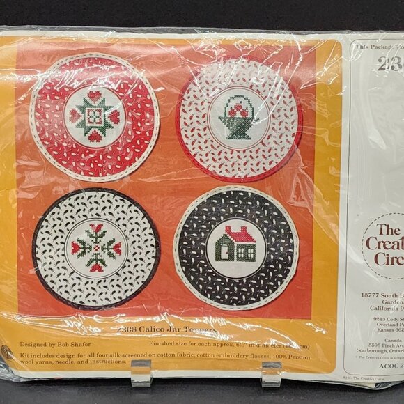 Christmas Cross Stitch Kit Jar Toppers by The Creative Circle Calico #2308 VTG 1 - Picture 1 of 4